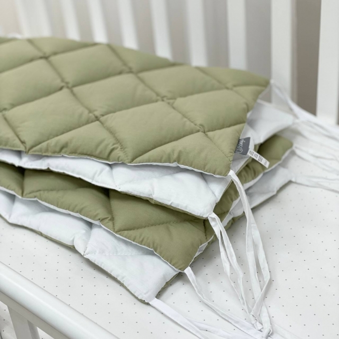 Protectie laterata patut bebe din 4 piese olive (8)